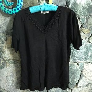 Jenny 100% short sleeved Acrylic Sweater Black v-neck Size Large